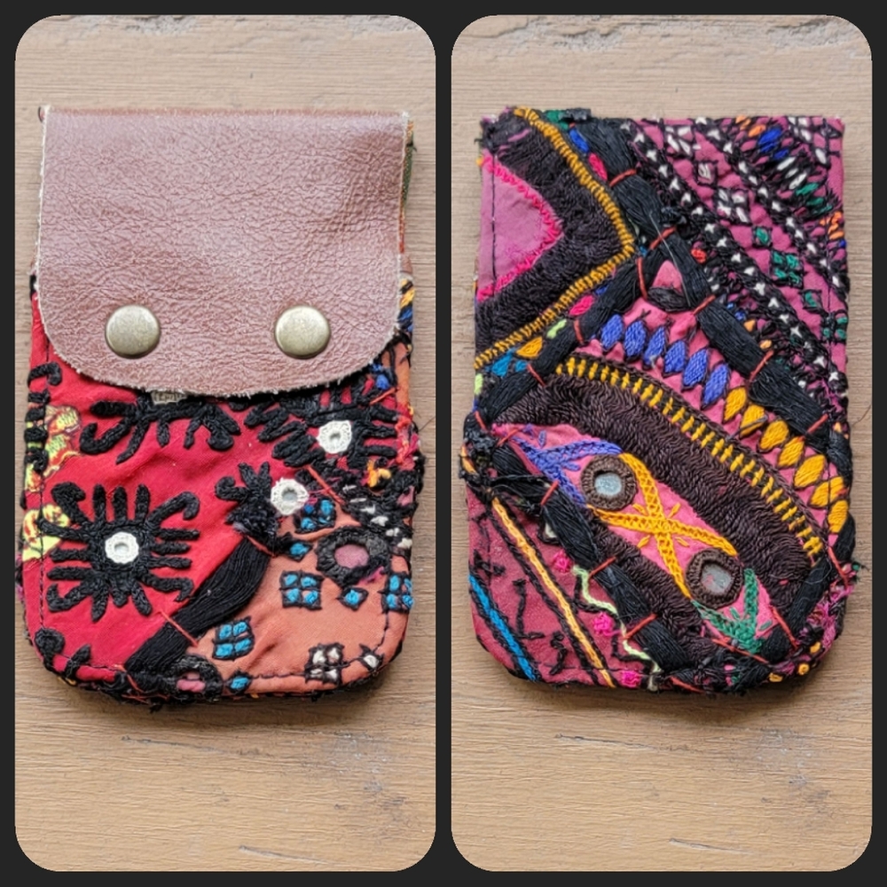 🥂🕺 Free People Boho Embroidered Repurposed vtg banjara hippie Wallet card case
